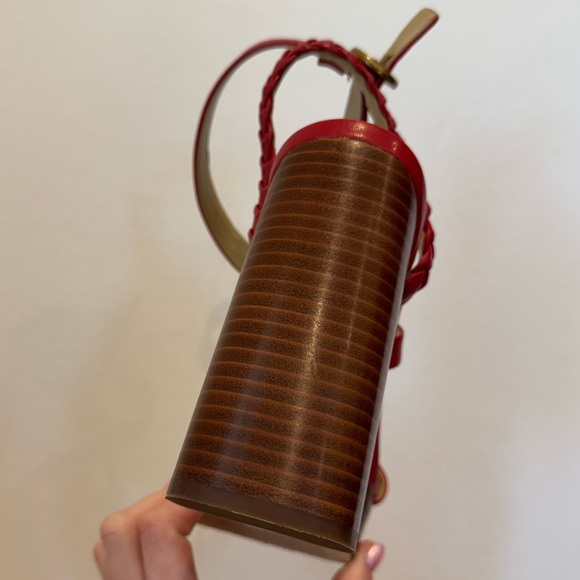 Michael Kors Women Red Kailey Leather Braided Strap Chunky Platform Heels Size 8 - Picture 10 of 15